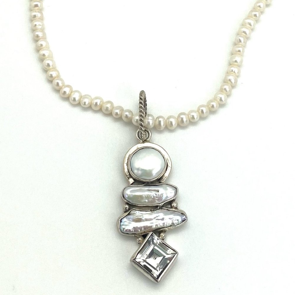 Echo of the Dreamer Pearl and White Topaz Necklace